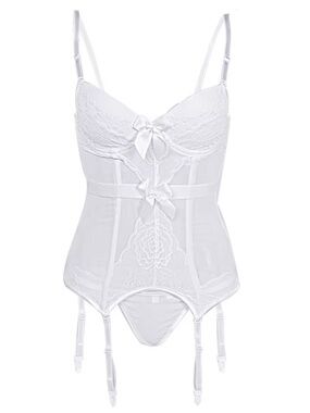 White Lace Bustier Lingerie with Garters - Women Intimates